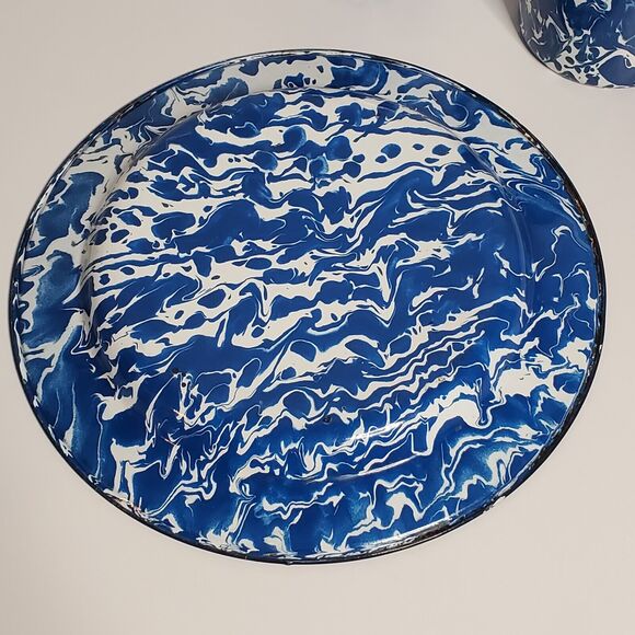 Vintage Blue White Speckled Enamel 3 pcs Enamelware Camping RV 1 Plate, 2 Mugs - Picture 5 of 7